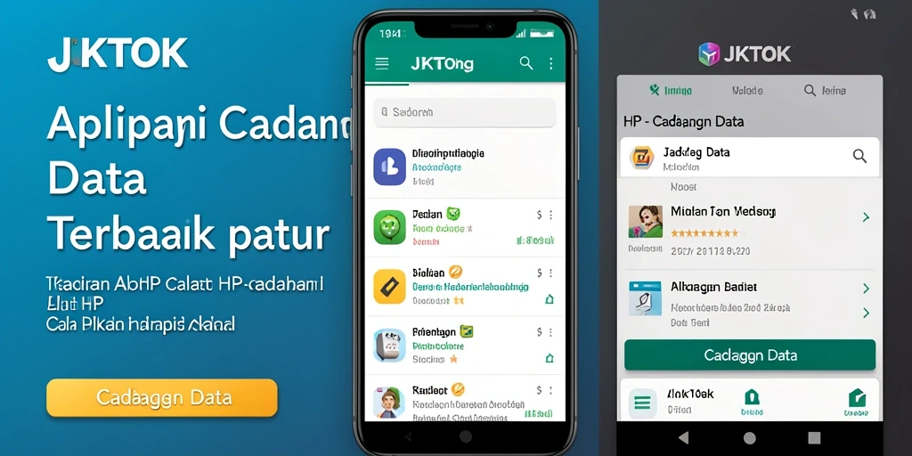 Tampilan antarmuka utama JKTOK dengan fitur Cadangan Data yang intuitif.